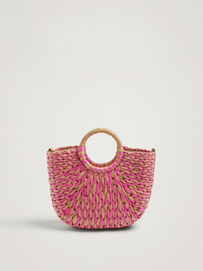 Straw Shopper Bag, Pink, hi-res