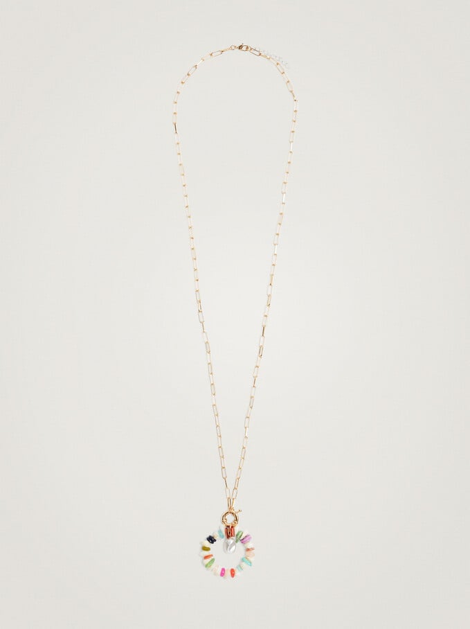 Multicoloured Necklace With Shell, Multicolor, hi-res