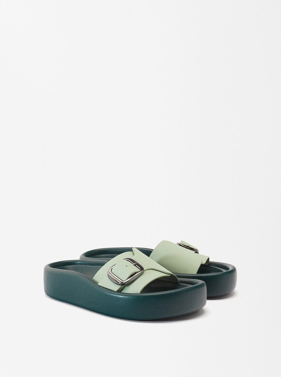 Online Exclusive - Platform Sandals, Green, hi-res