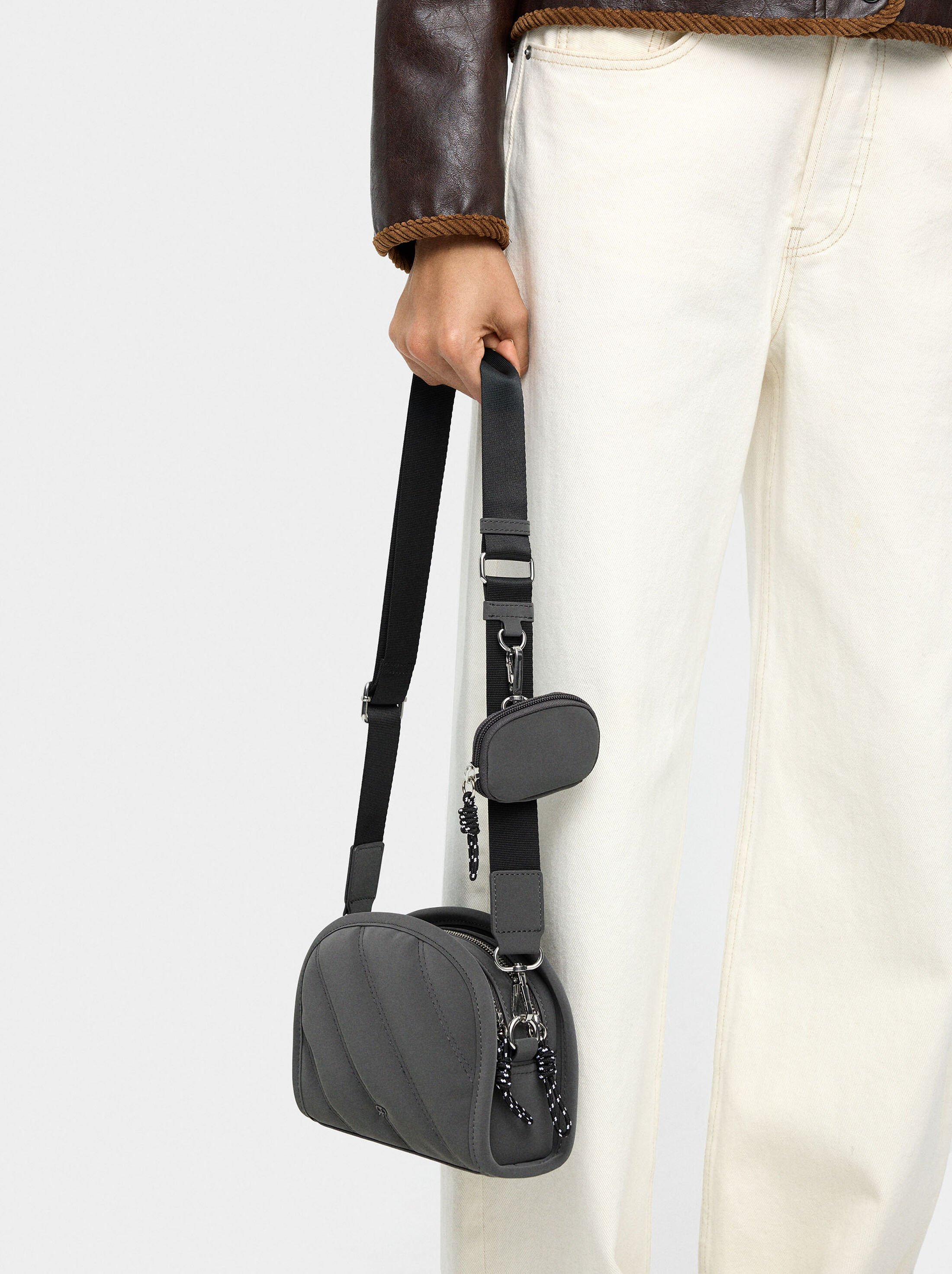 Crossbody bag with soft texture and pendant image number 1.0