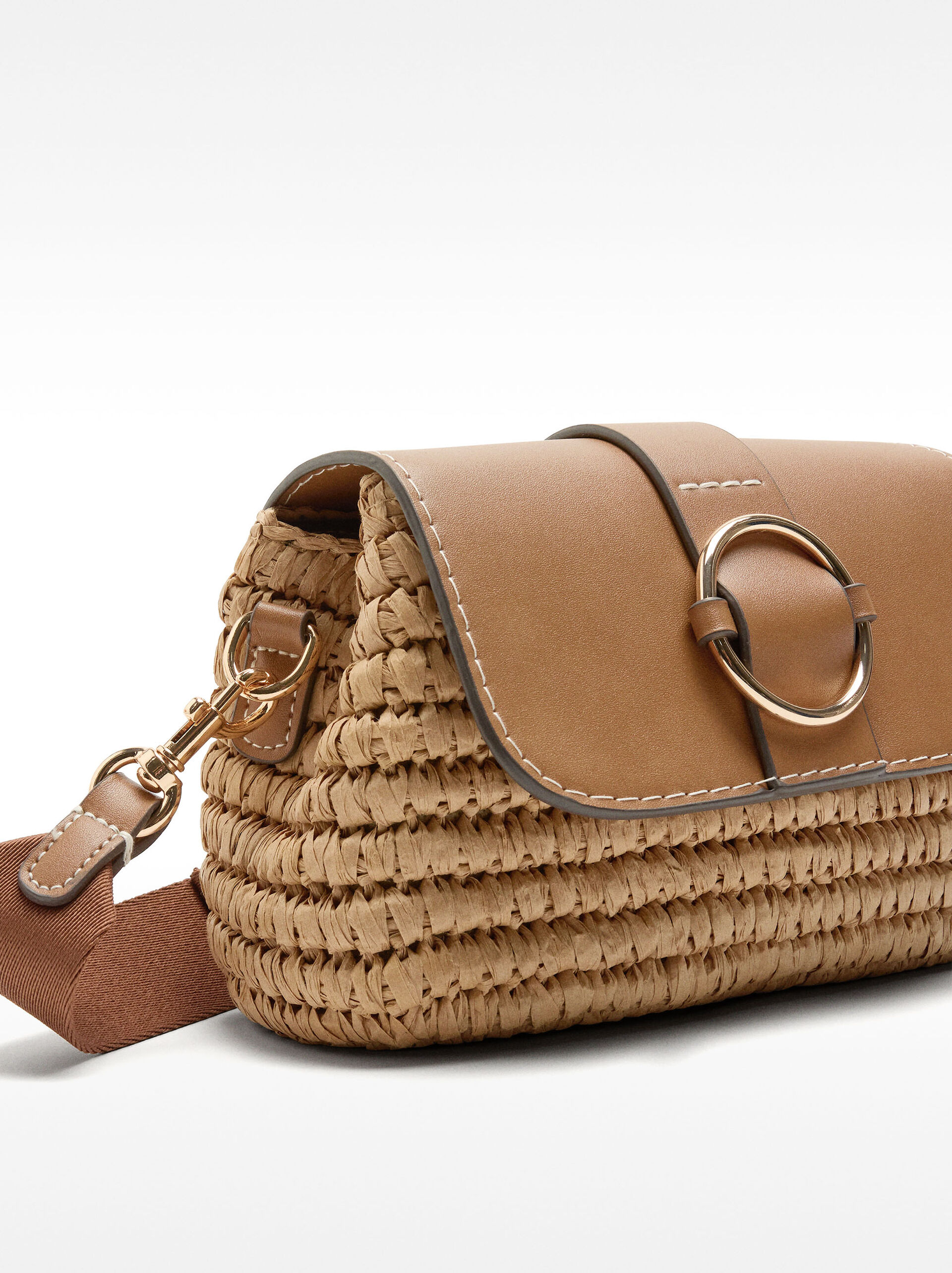 Crossbody bag with straw effect and flap image number 2.0