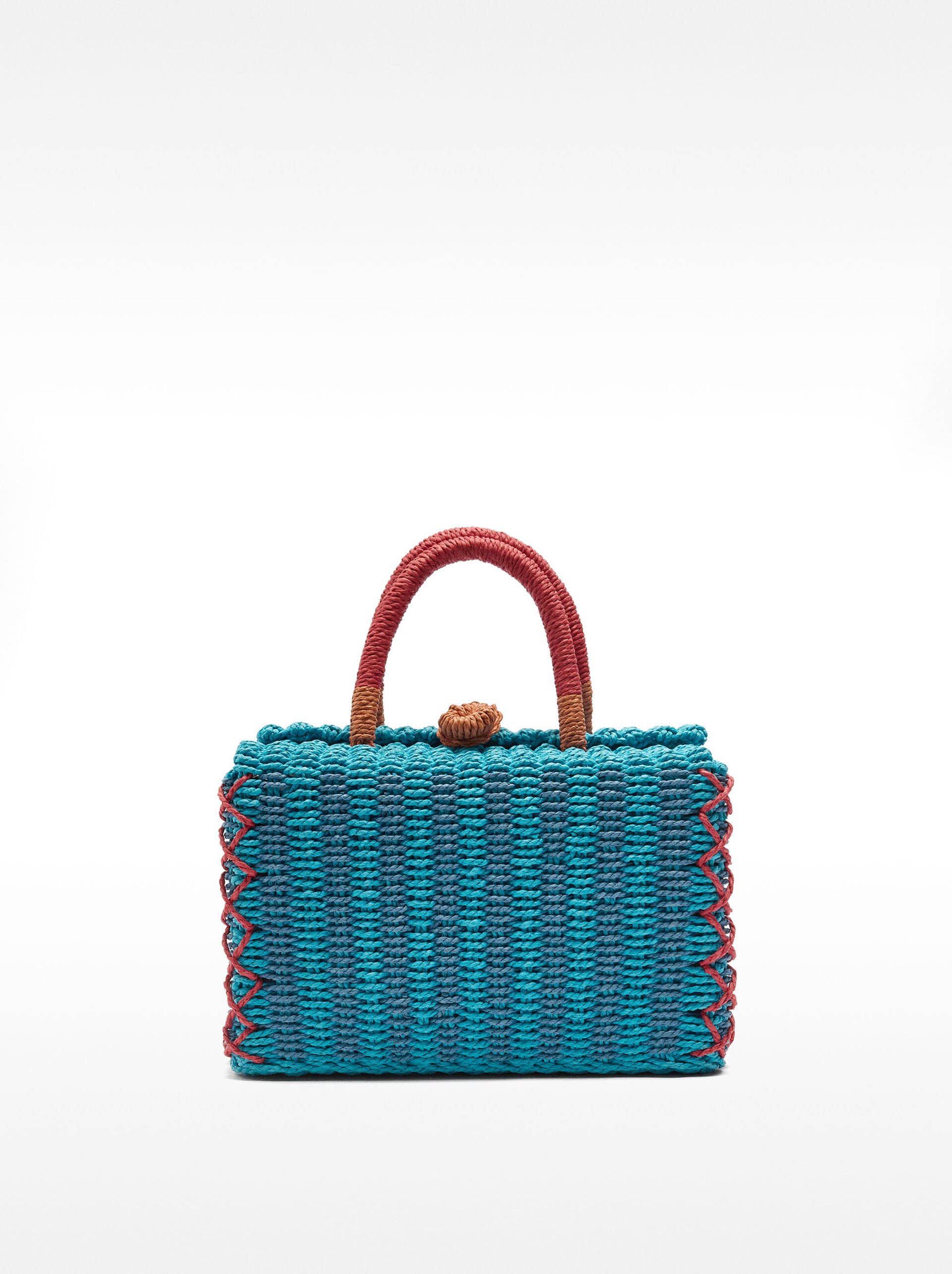 Straw-effect rectangular tote bag image number 0.0
