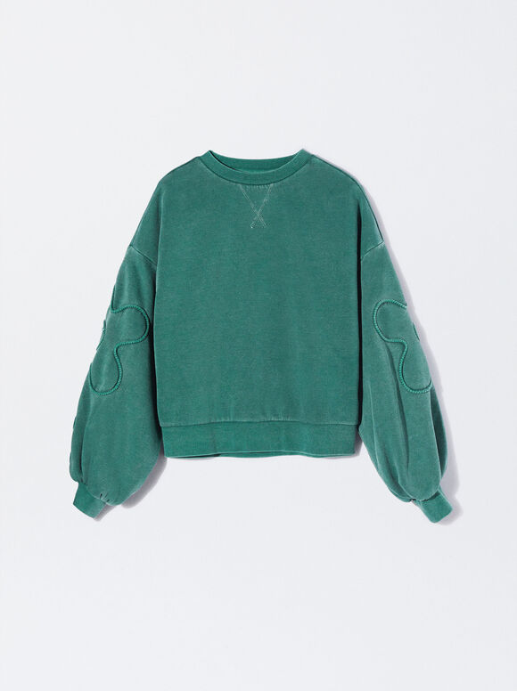 Puff Sleeve Sweatshirt, Green, hi-res
