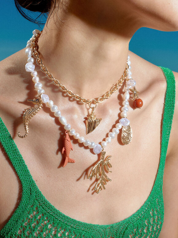 Set Of Necklaces With Freshwater Pearl, Coral, hi-res