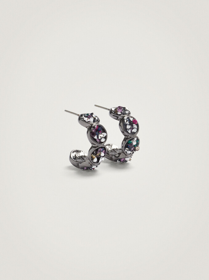 Small Hoop Earrings With Crystals, Multicolor, hi-res