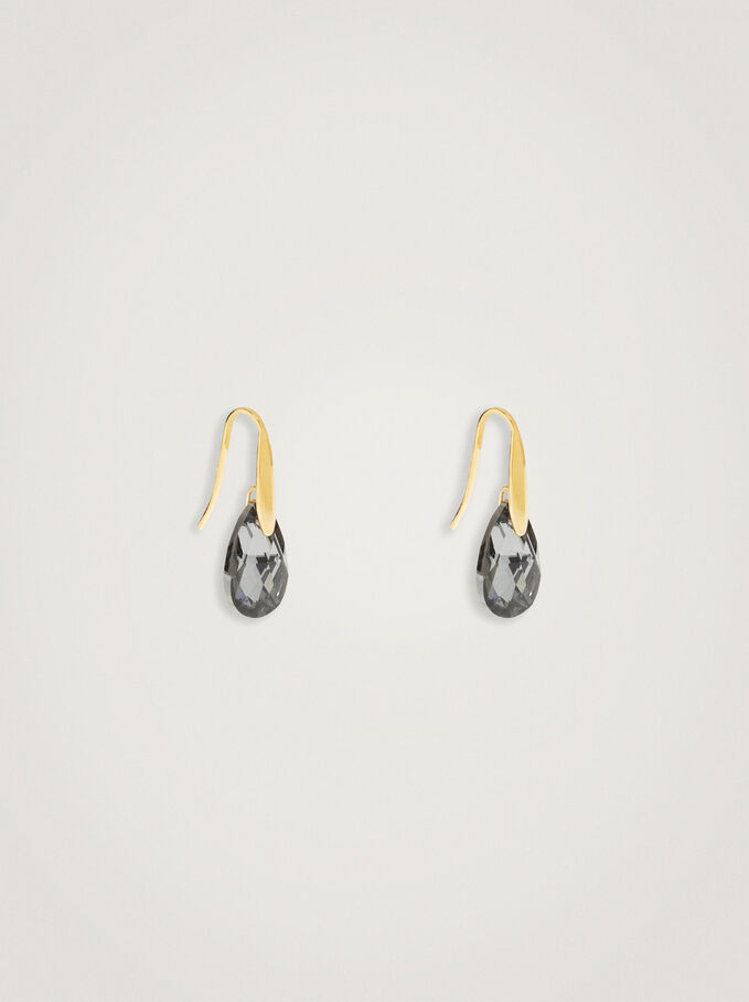 Stainless Steel Earrings With Crystals, Golden, hi-res