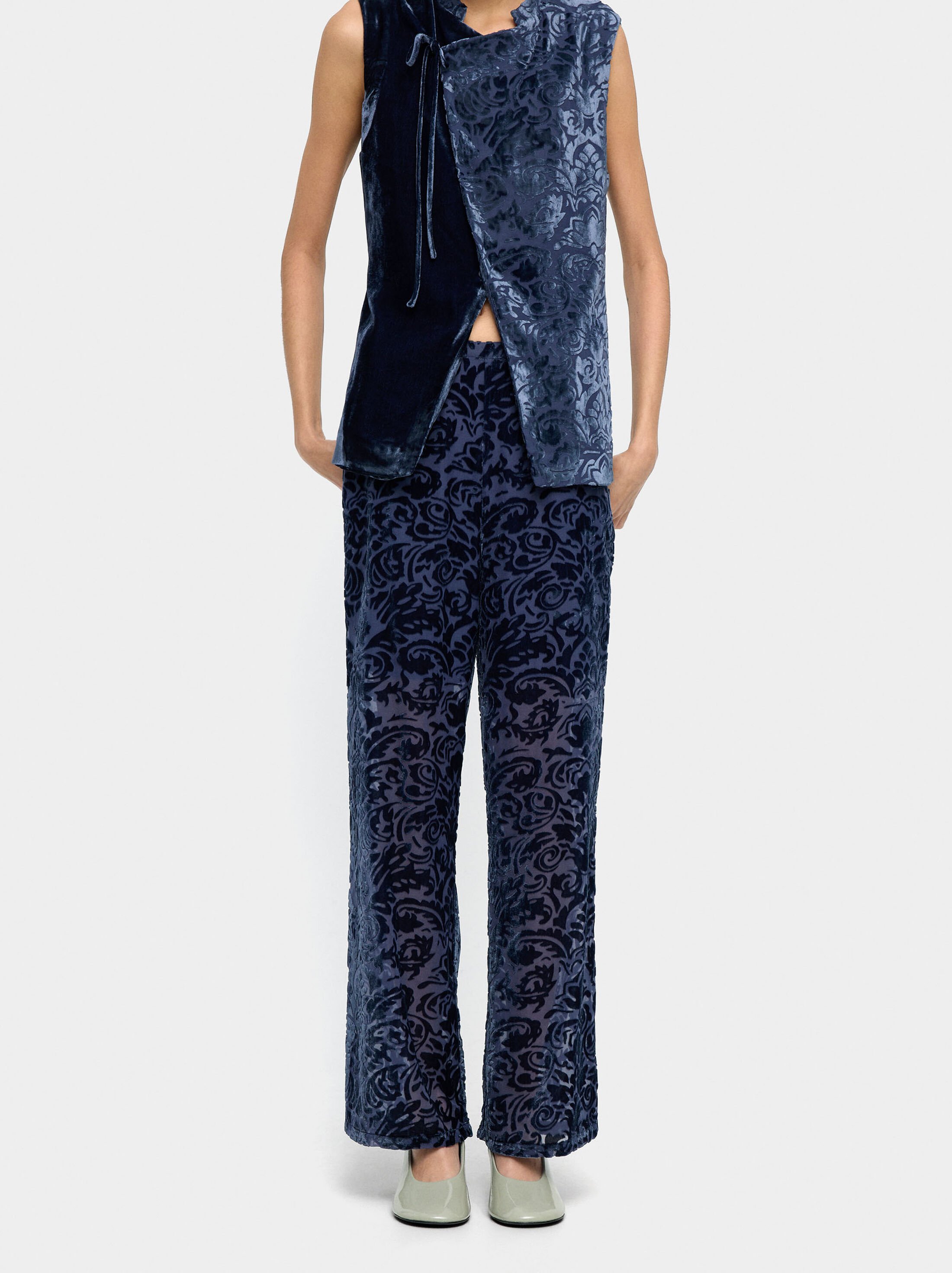 Semi-transparent jacquard trousers image number 1.0