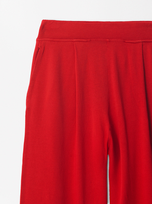 100% Cotton Elastic Waist Pants , Red, hi-res