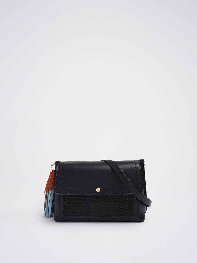 Crossbody Bag With Pendant, Black, hi-res