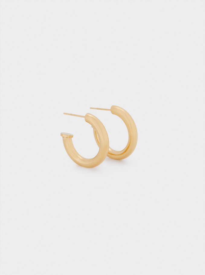 Stainless Steel Hoop Earrings, Golden, hi-res