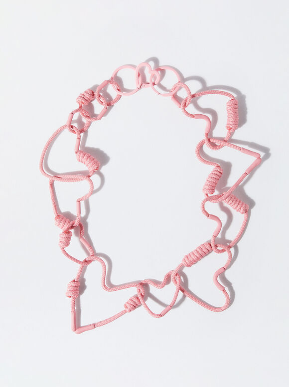 Online Exclusive - Knotted Hearts Necklace, Pink, hi-res