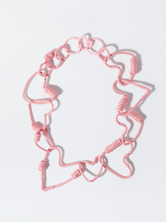 Online Exclusive - Knotted Hearts Necklace, Pink, hi-res