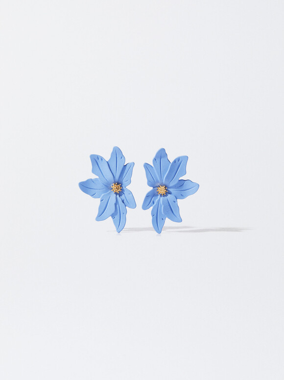 Flower Earrings, Blue, hi-res