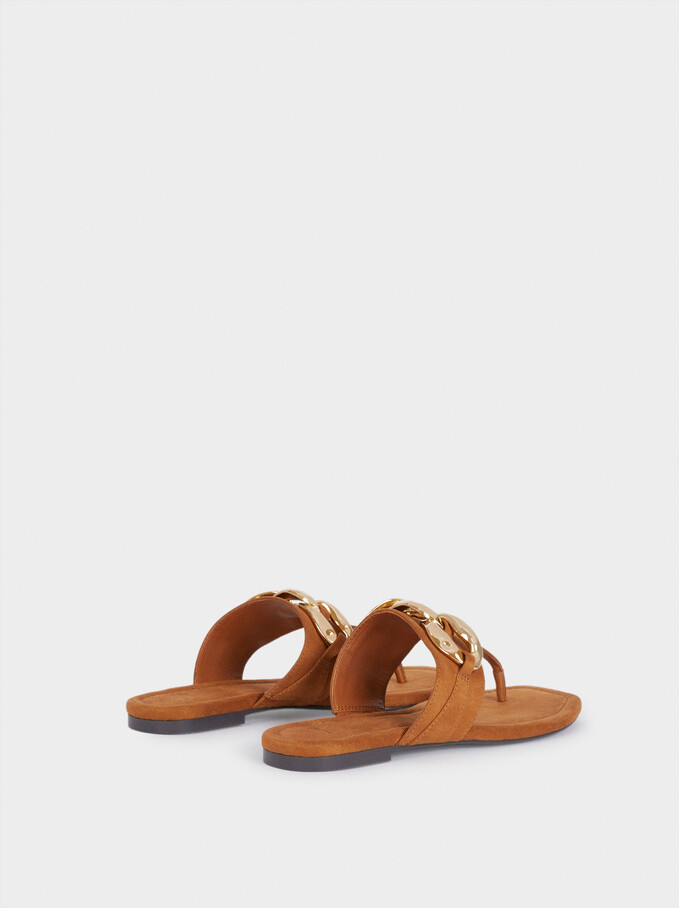 Flat Sandals With Chain, Camel, hi-res