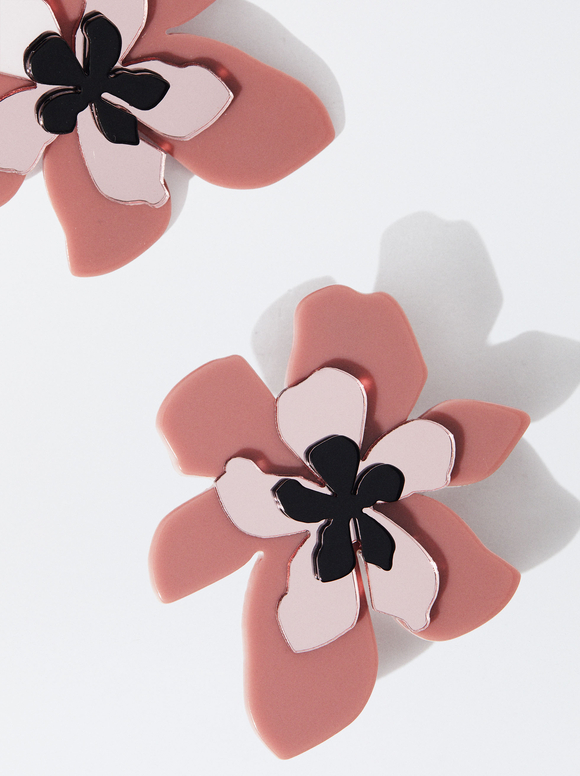 Online Exclusive - Boucles D'Oreilles Longues Fleur, Rose, hi-res