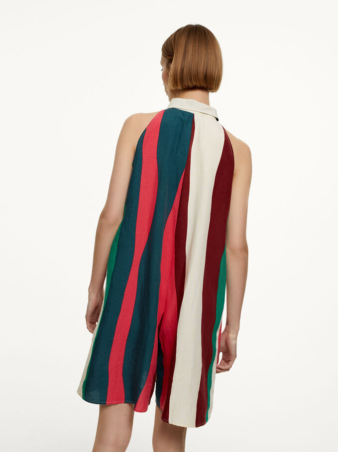 Linen Printed Jumpsuit, Red, hi-res