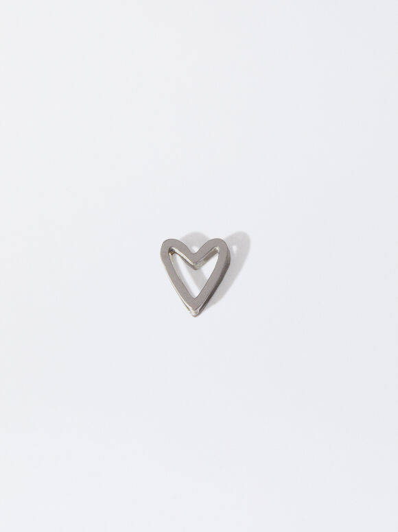 Stainless Steel Heart Charm, Silver, hi-res