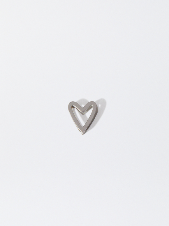 Stainless Steel Heart Charm, Silver, hi-res