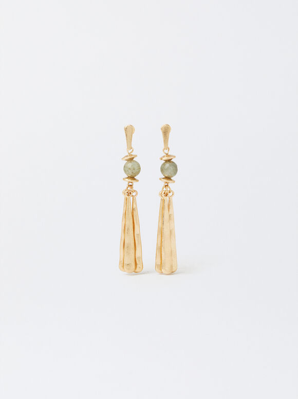 Long Earrings With Stone, Green, hi-res