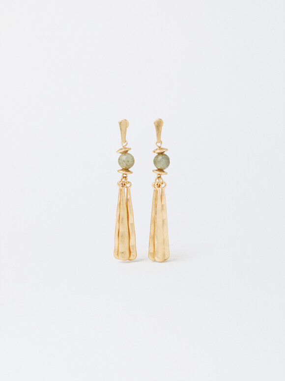 Long Earrings With Stone, Green, hi-res