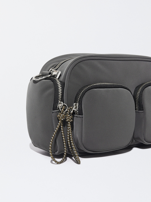 Crossbody Bag With Outer Pockets, Black, hi-res