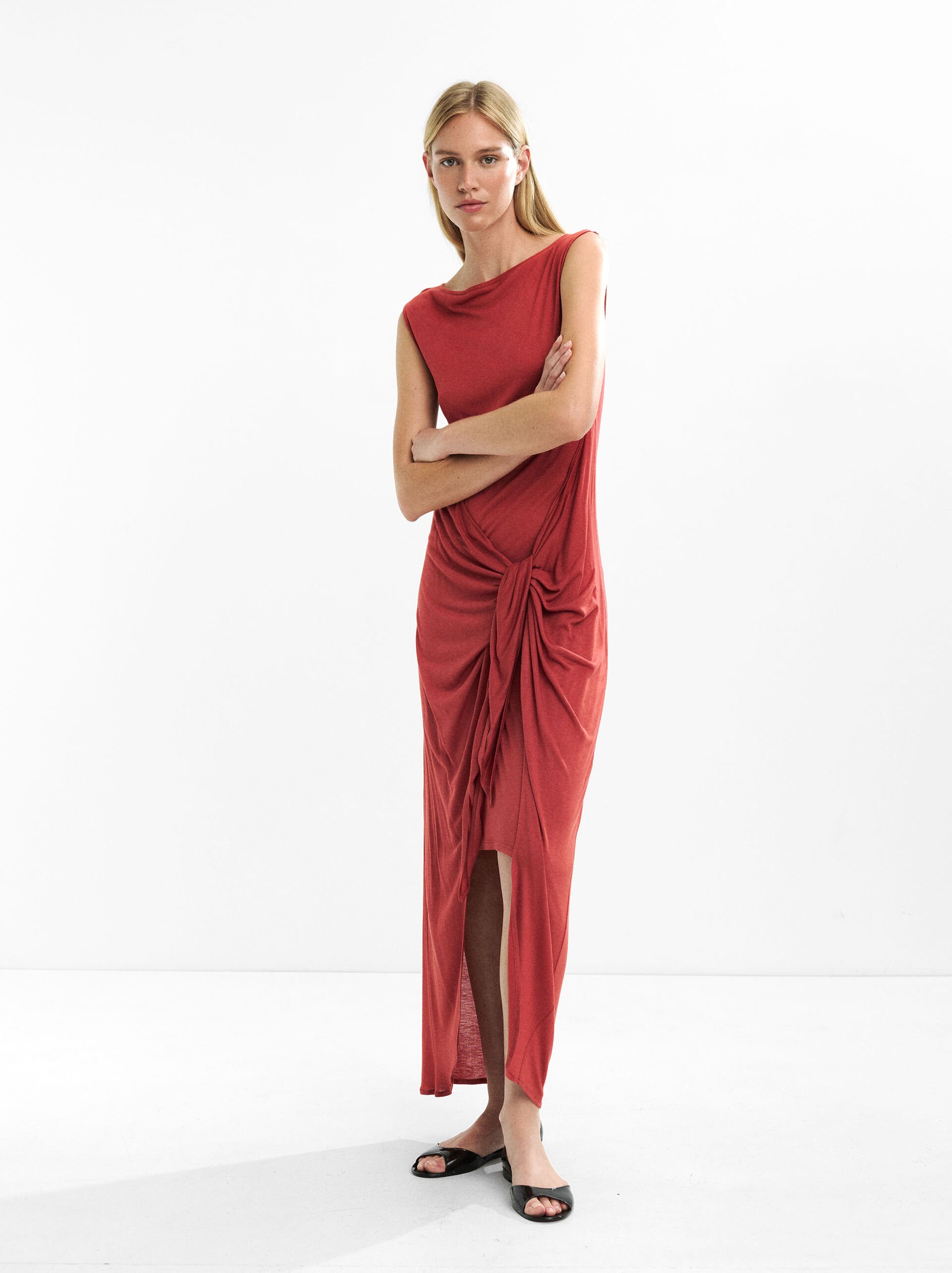 Draped dress with bow image number 1.0