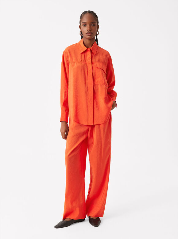 Straight Trousers With Pleats, Orange, hi-res