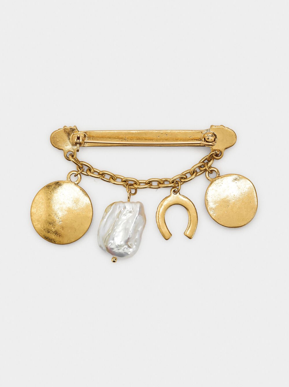 Pin with coins and freshwater pearl