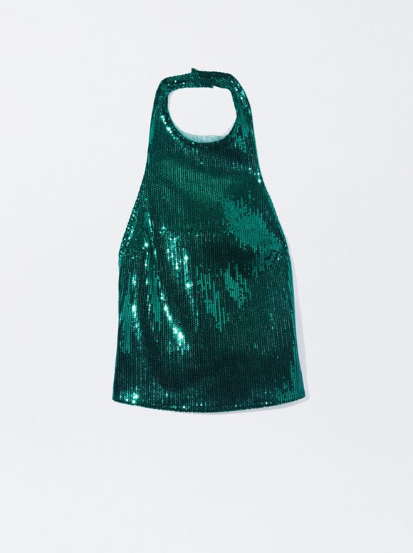 Online Exclusive - Sequin Top, Green, hi-res