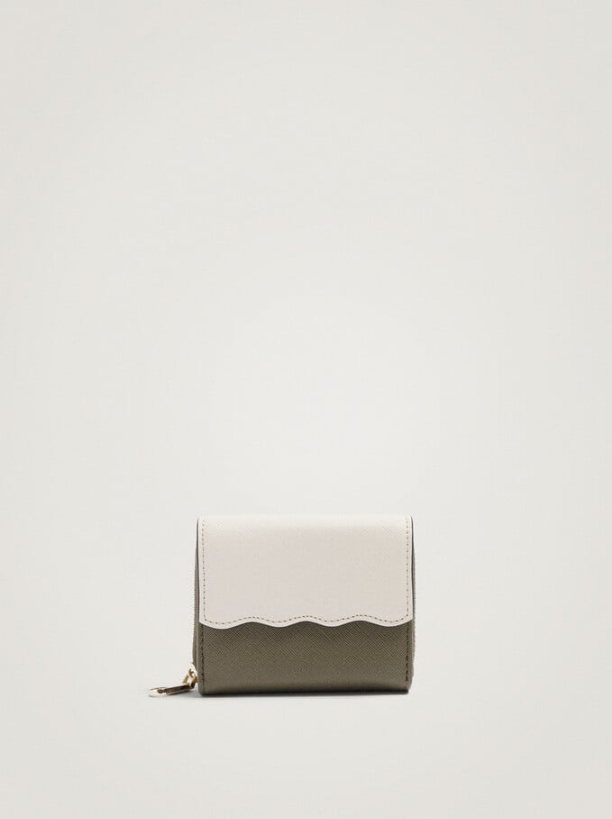 Patchwork Design Compact Wallet, Khaki, hi-res