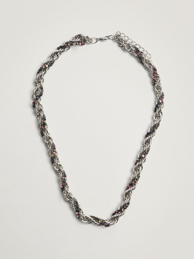 Short Chain Necklace With Beads, Multicolor, hi-res