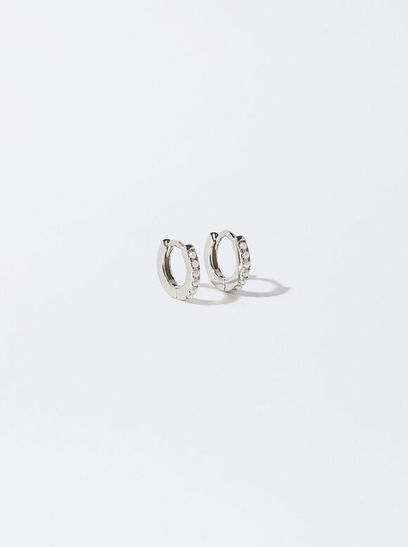 925 Silver Personalised Hoop Earrings With Pearls, White, hi-res