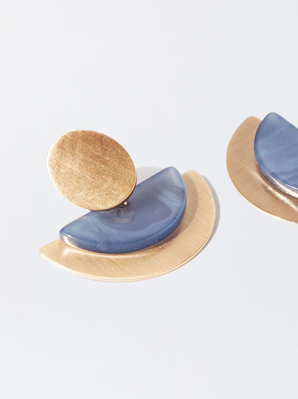 Golden Earrings With Resin, Blue, hi-res