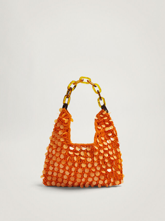 Shoulder Bag With Sequins, Orange, hi-res