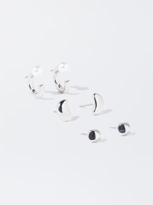 Set Of Silver Earrings, Silver, hi-res