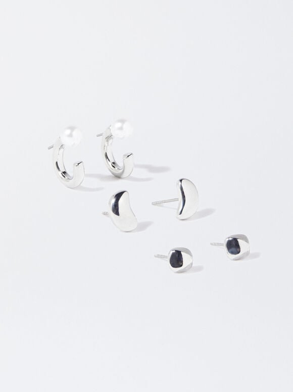 Set Of Silver Earrings, Silver, hi-res