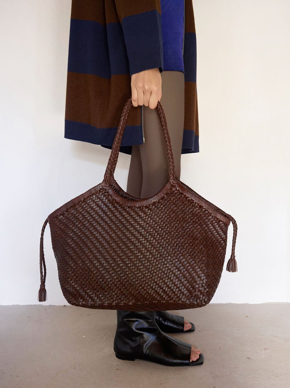 Woven leather shopper bag