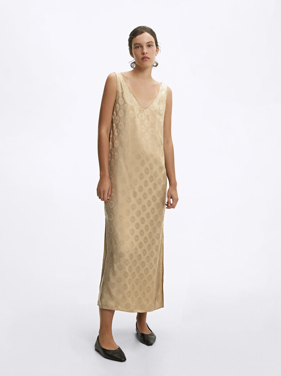 Long Dress Jacquard, Beige, hi-res