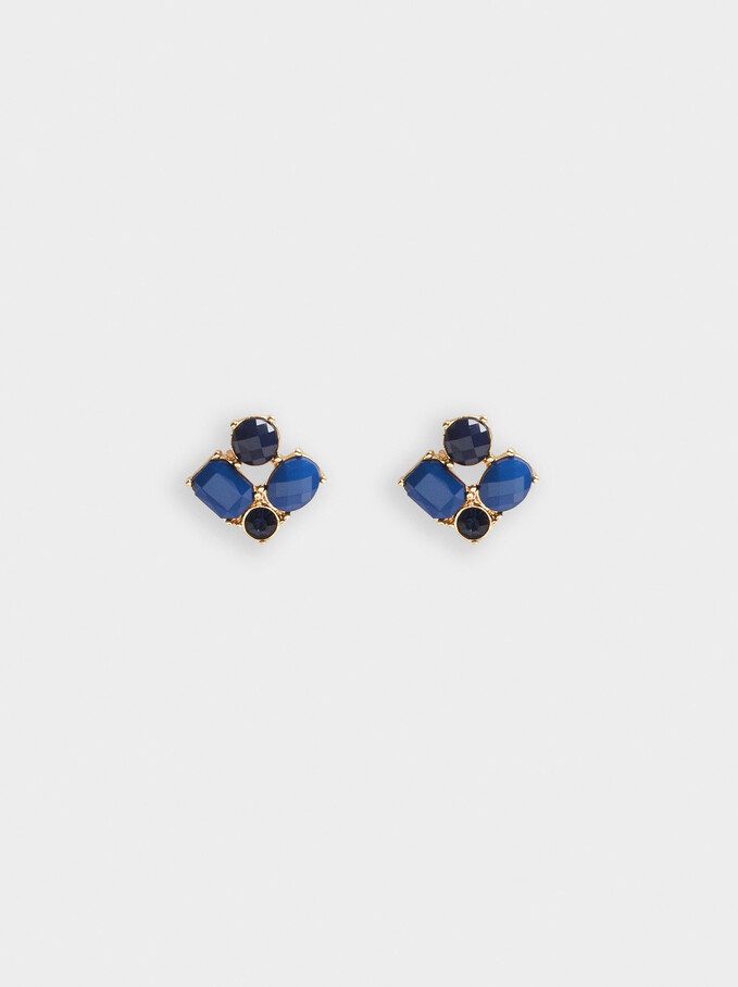 Short Earrings With Crystals, Blue, hi-res