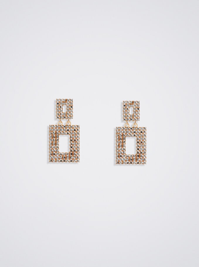Earrings With Crystals, Golden, hi-res