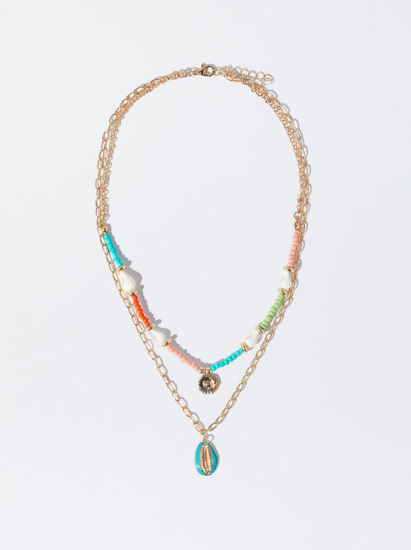 Set Of Necklaces With Shell, Multicolor, hi-res