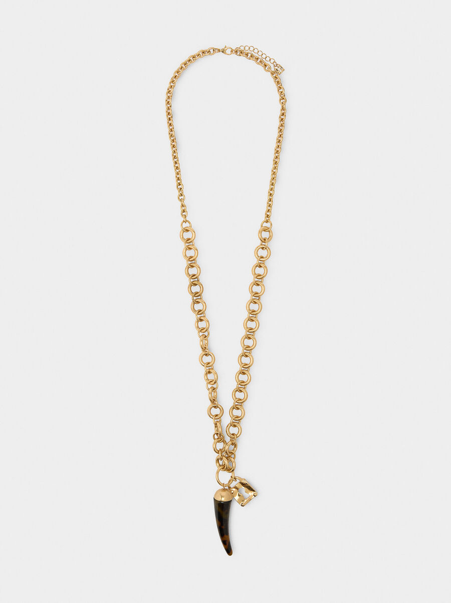 Long necklace with tortoiseshell effect pendant