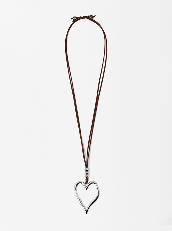 Rope Heart Necklace , Brown, hi-res