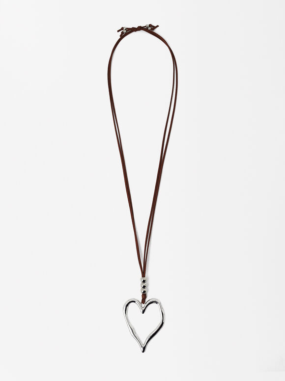 Rope Heart Necklace , Brown, hi-res