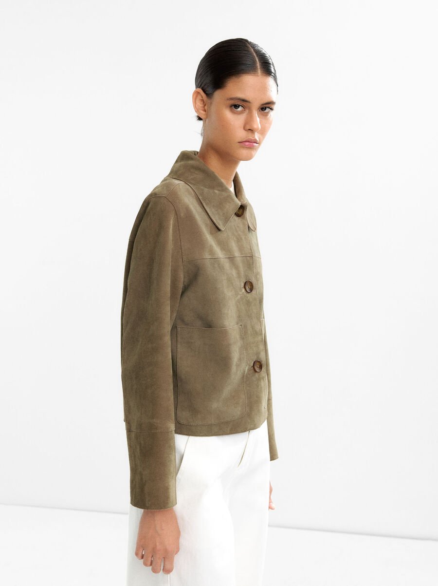 Leather jacket with buttons