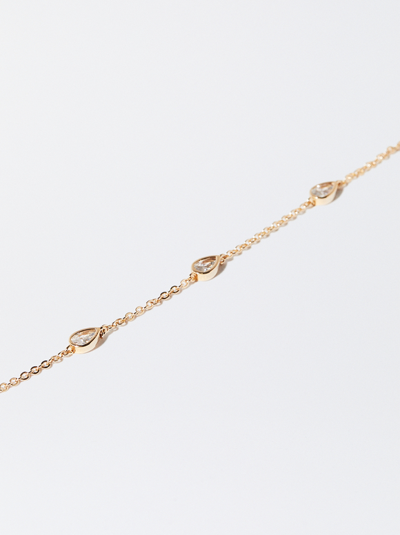 Gold-Toned Bracelet With Cubic Zirconia And Drops, Golden, hi-res