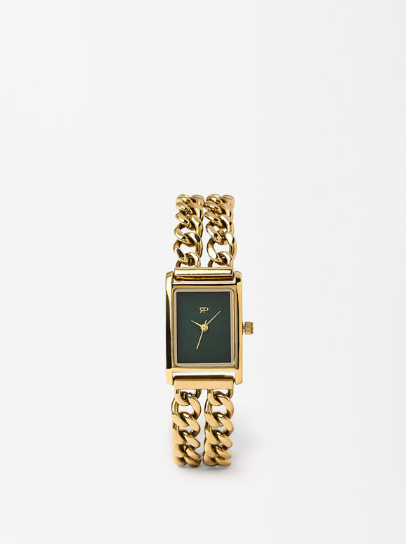 Personalized Watch With Link Bracelet, Golden, hi-res