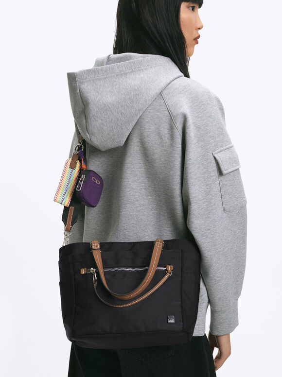 Personalized Nylon Tote Bag, Black, hi-res