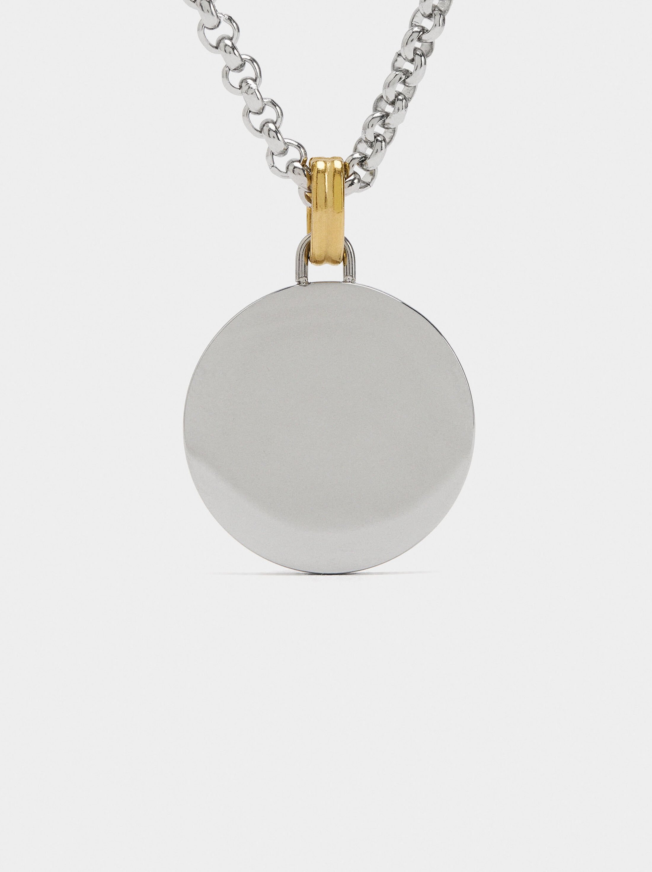 Necklace with bicolor heart medal - stainless steel image number 5.0