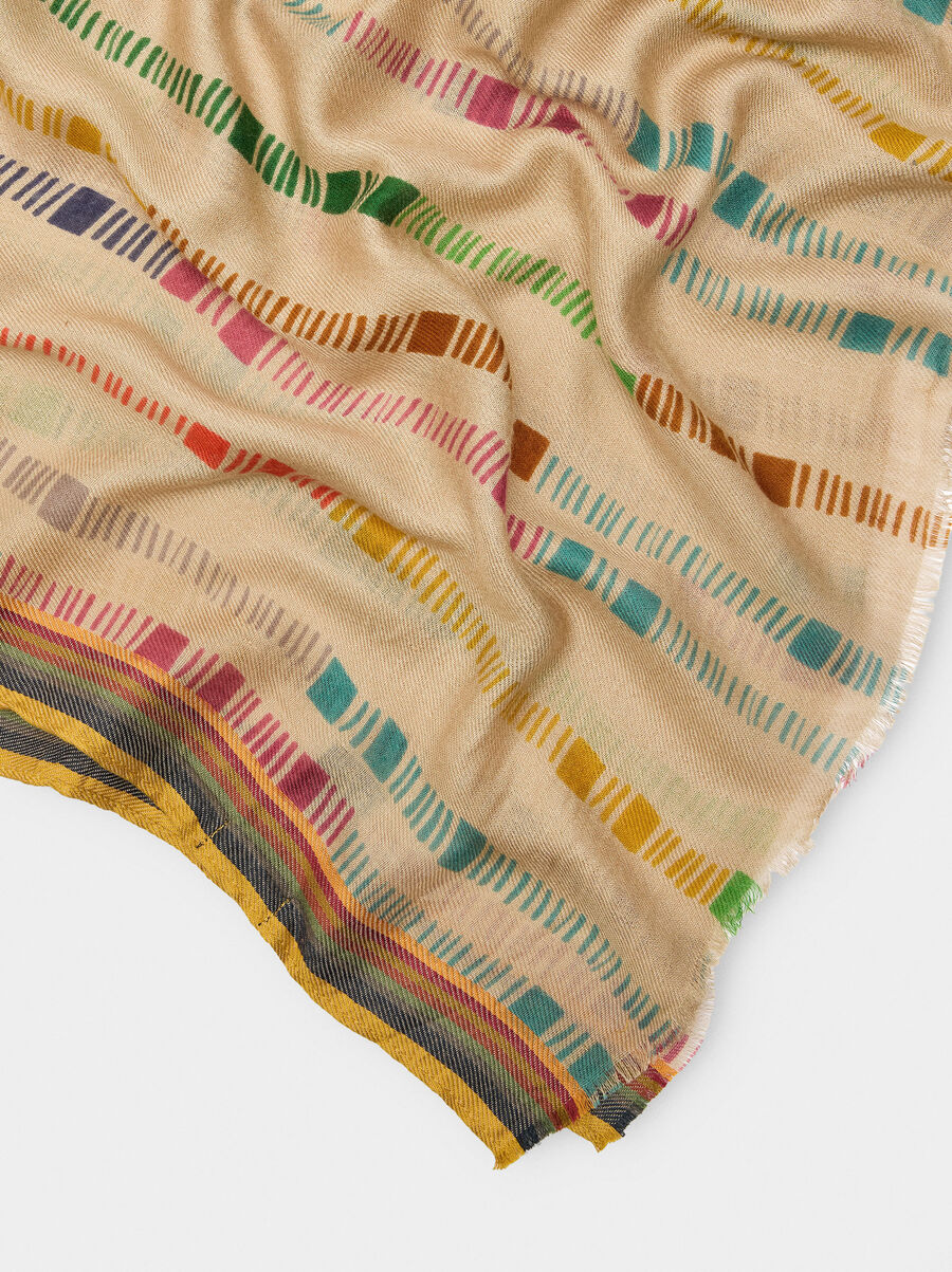 Scarf printed with multicolor stripes